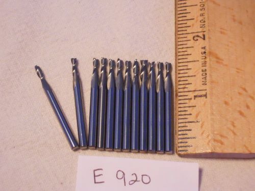 12 NEW 1/8&#034; SHANK CARBIDE END MILLS. 2 FLUTE. USA MADE {E920}