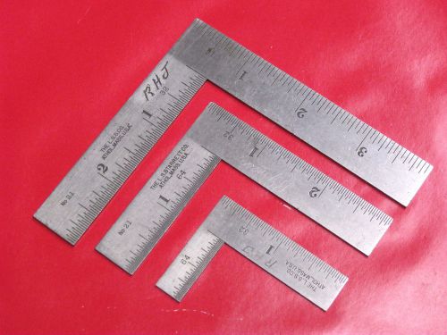 GRADUATED SET OF THREE NO.21 STARRETT THIN STEEL TRY SQUARES