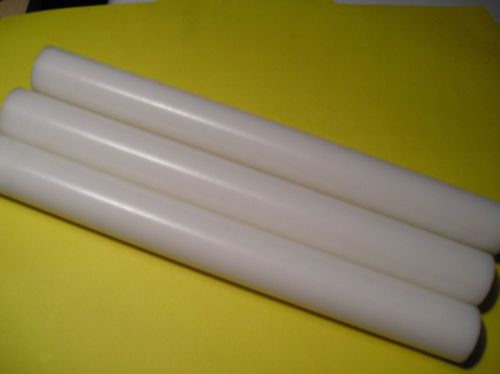 (3) pcs, white acetal - delrin round rod 1&#034; diameter  x 9&#034; long for sale