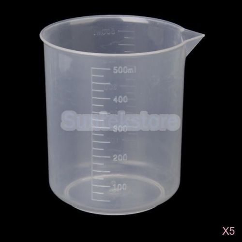 5xPlastic Kitchen Lab Graduated Beaker Measuring Cup Measurement Container 500ml