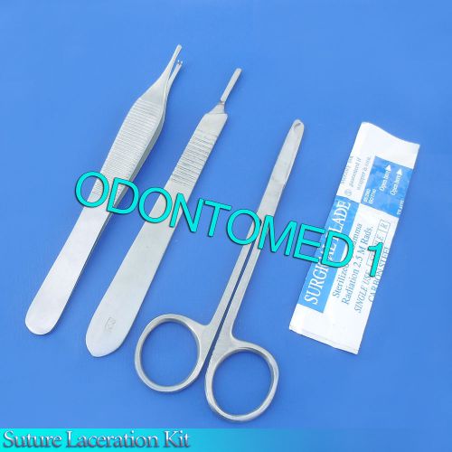 3 PCS SUTURE LACERTION KIT+ADSON TISSUE FORCEP 4.75&#034;+SCLPEL HANDLE #3+5 BLADE#15