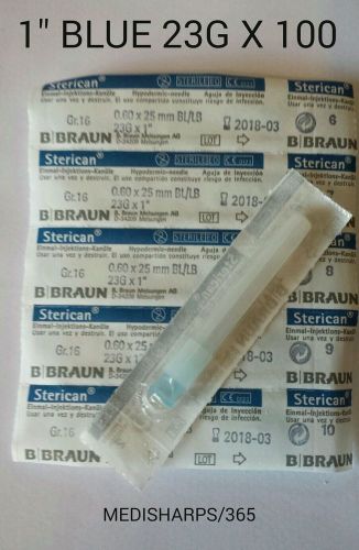 100 X HYPODERMIC STERILE SYRINGE NEEDLES (B-BRAUN BLUE 23GAUGE 1&#034;)