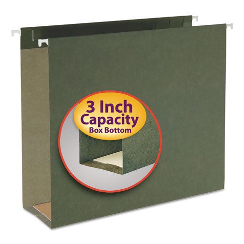 Three inch capacity box bottom hanging file folders, letter, green, 25/box for sale