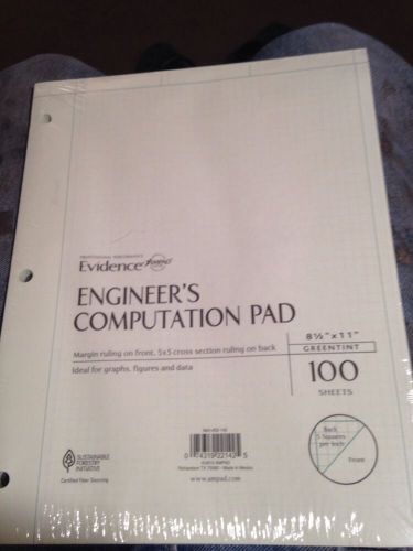 AMPAD ENGINEER&#039;S COMPUTATION PAD (NEW) Green Tint 5 X 5 Grid 100 Shts