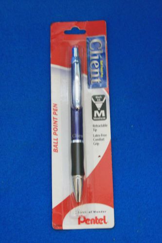 PENTEL CLIENT BALL POINT PEN - BLUE BARREL - BLACK INK MEDIUM - NEW BK910BP