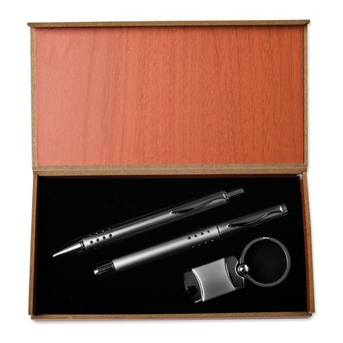 Silver-tone key ring and double pens 3 piece gift set for sale