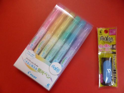 Pilot FriXion Light Soft Color Highlighter  6Color and FriXion Eraser Light blue