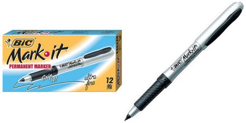 BIC Mark-it Ultra Fine Point Permanent Markers, Black, Dozen - Rubberized grip