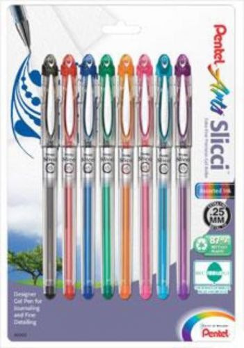 Pentel Arts Slicci (0.25mm) Extra Fine Gel Pen Assorted Ink 8 Pack Carded