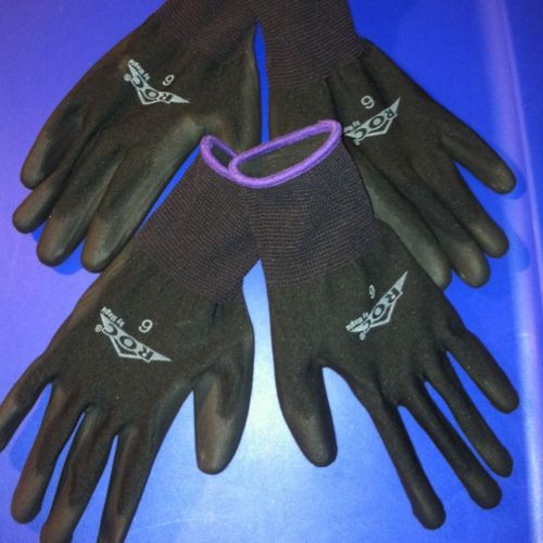 Roc by magid black size- 6 polyurethane/polyester gloves *2 pair* coated/fitted for sale