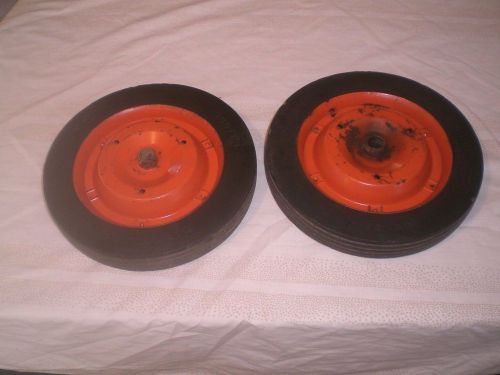 Pair of vintage scott&#039;s 10 x 1.5 equipment wheels lawn spreader cart steel for sale