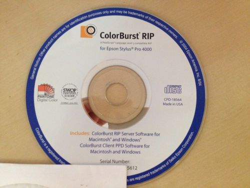 COLOR BURST RIP SOFTWARE ror Epson 4000 Ink Jet Printer- PC/Mac + Serial Number