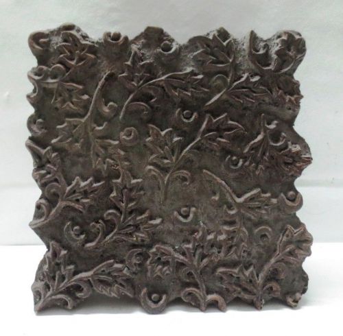 ANTIQUE WOOD HAND CARVED TEXTILE FABRIC TISSU PRINTER BLOCK STAMP LEAF DESIGN