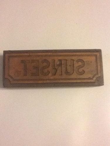 Vintage Letterpress Printing Printer Block SUNSET Advertising