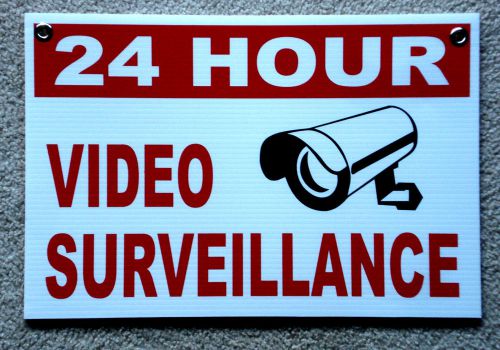 1) 24 hour video surveillance coroplast sign 12x18 w/grommets new white security for sale