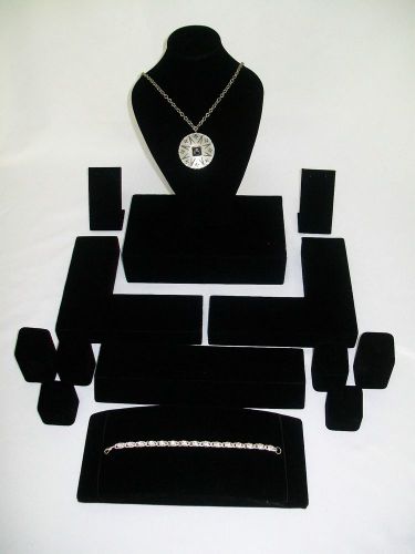 BLACK VELVET JEWELRY DISPLAY SET NECKLACE RING PENDANT EARRING BRACELET EUC