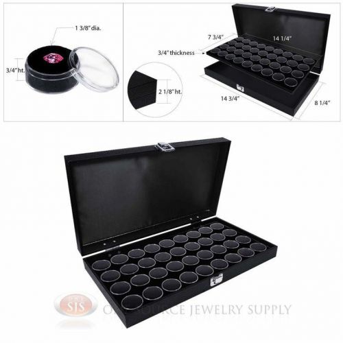 Black Wooden Solid Top Display Case w/ Black 36 Gem Jar Gemstone Insert