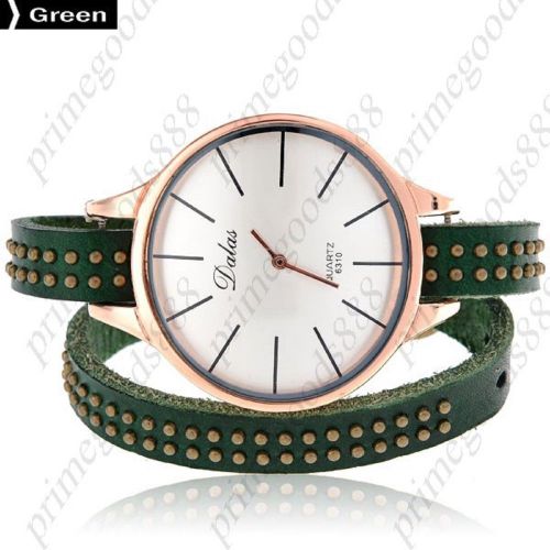 Synthetic Leather Strap Quartz Wrist Lady Ladies Quartz Wristwatch Women&#039;s Green