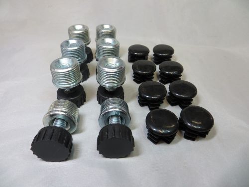 8 LEVELING FEET LEVELERS 7/8&#034; THREAD FOR SEVILLE WIRE SHELVES PLUS BLACK CAPS