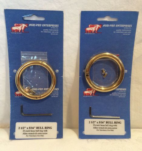 LOT OF 2 AGRI-PRO ENTERPRISES BRASS BULL RINGS 2 1/2&#034; X 5/16&#034;