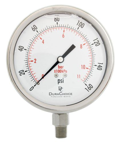 4&#034; All Stainless Steel Oil Filled Pressure Gauge - 1/4&#034; NPT Lower Mount 160PSI