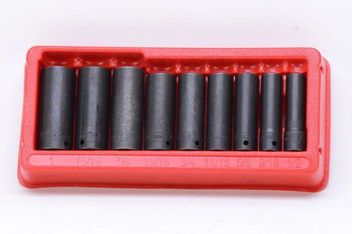 Snap On 9 Piece 1/2&#034; Drive Deep SAE Impact Socket Set 309SIMYA  1/2&#034; - 1&#034;