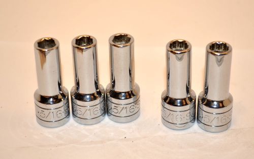 5 NOS SK TOOL USA 3/8&#034; Dr. 3) 6Pt &amp; 2) 12Pt 5/16&#034; DEEP Chrome Sockets #K519 2A44