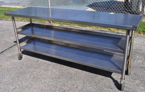 7 Foot Heavy Duty Stainless Steel 2 Shelf Work Prep Table 84&#034; x 24&#034; w/ 4 Casters