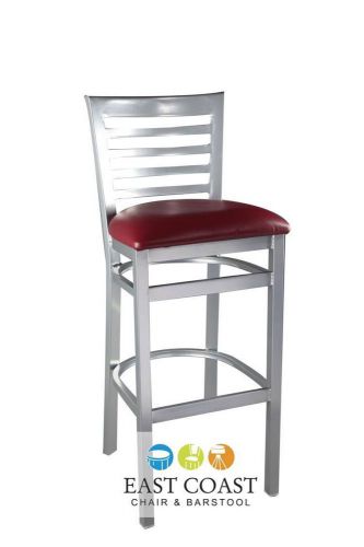 New Gladiator Silver Full Ladder Back Restaurant Bar Stool with Wine Vinyl Seat