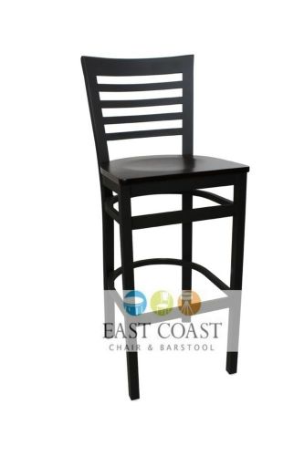 New Gladiator Full Ladder Back Metal Restaurant Bar Stool with Walnut Wood Seat