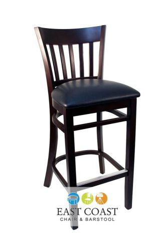 New Gladiator Walnut Vertical Back Wooden Bar Stool with Black Vinyl Seat