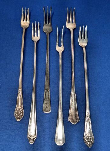 Vintage Silver Plated Silverware Flatware Craft Lot 6 Assortd Long Pickle Forks