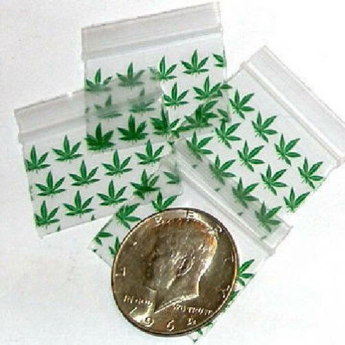 100 mini ziplock bags green leaves 1.5 x 1 inch apple reclosable baggies 1510 for sale