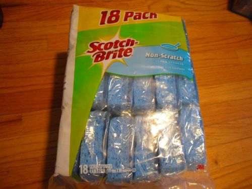 New ! 18PK 3M Scotch-Brite Blue Non-Scratch Scrub Sponges individually Wrapped