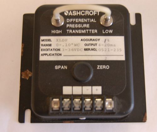 ASHCROFT XLDP DIFFERENTIAL PRESSURE TRANSMITTER 0-.10&#034; WC 4-20MA 3-36VDC H2O