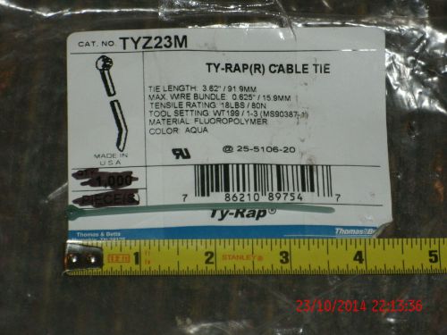 Qty 50 THOMAS &amp; BETTS CABLE TIE TY RAP 3.6&#034; AQUA TYZ23M