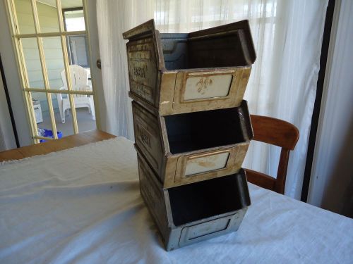 Vintage Industrial Age, &#034;Haceka&#034; Metal Stacking Storage Bins, Steampunk