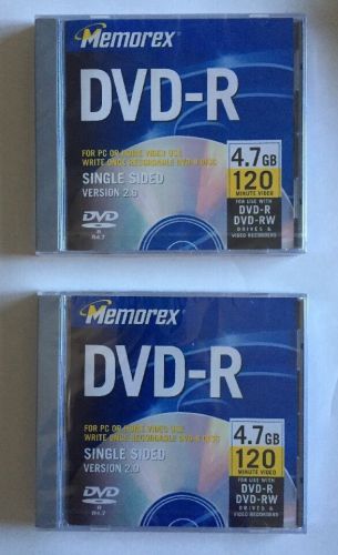 NEW 2 Memorex DVD-R 4.7 GB Single-Sided Version 2.0 Recordable DVDs