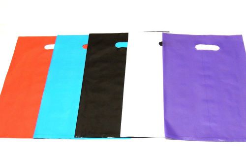 100 Multi Color Combo, Plastic Merchandise, Retail, Party Bags w/handles 8&#034;X 12&#034;