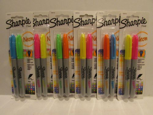 12 NEW Neon Sharpie Permanent Markers Fluoresces Under Black Light Fine Point