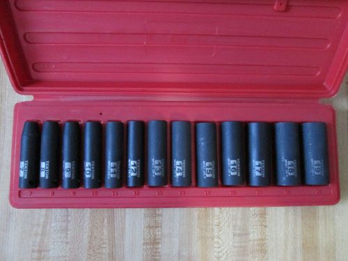 TEKTON  3/8-Inch Drive Deep Impact Socket Set  7-19mm  Metric  Cr-V  12-Poi