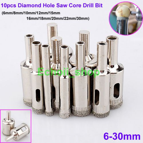 10pcs 6-30mm Diamond Marble Glass Ceramic Hole Saw Coated Core Dril Bit Set Hot