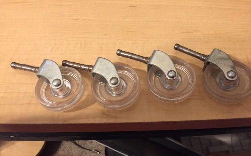 4 VINTAGE CLEAR  PLASTIC CASTERS - 2&#034; WHEEL /  1 5/8&#034; STEM