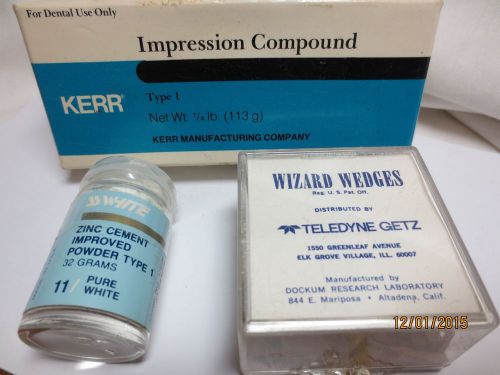 Vtg dental laboratory/ impression compound / wizard wedges /zinc cement /unused for sale