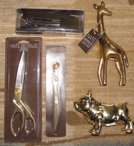 Nate Berkus Gold Desk Set Scissors Letter Opener Bulldog Tape Dispenser Stapler