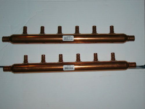 Lot 2 Sharkbite PEX manifold 6-port 1/2 branch - 3/4 inlet open 1&#034; trunk copper