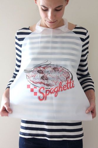 DISPOSABLE SPAGHETTI BIBS CASE OF 500 PLASTIC FREE SHIPPING