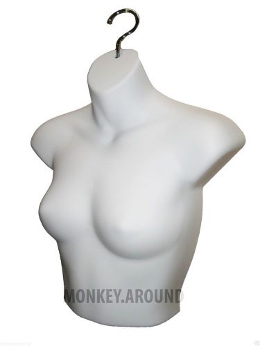 FEMALE MANNEQUIN WHITE UPPER DRESS BODY TORSO FORM +1 HANGER-DISPLAY CLOTHING