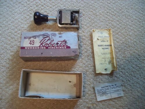 VINTAGE ROBERTS 6 WHEEL STYLE H  NUMBERING MACHINE MODEL 49 &amp; USER MANUAL &amp; BOX