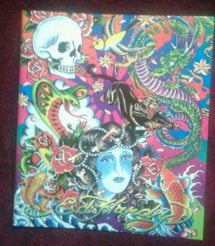 Ed Hardy Lisa Frank 1&#034; School Binder Neon Skull Tattoo Art Bird Rose